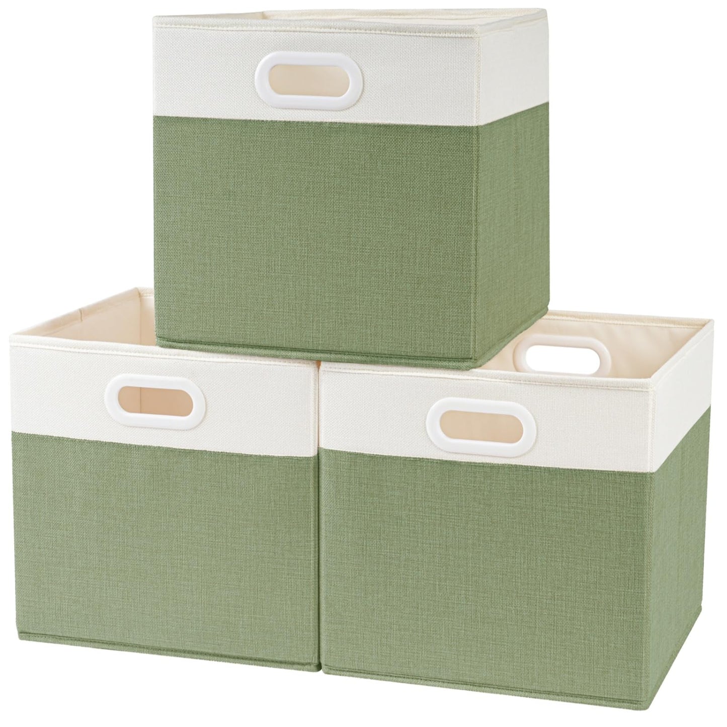 SOCOHOME Fabric Cube Storage Boxes,28x28x28cm Foldable Storage Baskets for Toys Nursery Closet(Green/White, Set of 3)