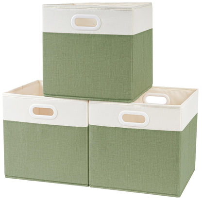 SOCOHOME Fabric Cube Storage Boxes,28x28x28cm Foldable Storage Baskets for Toys Nursery ClosetGreen/White, Set of 3
