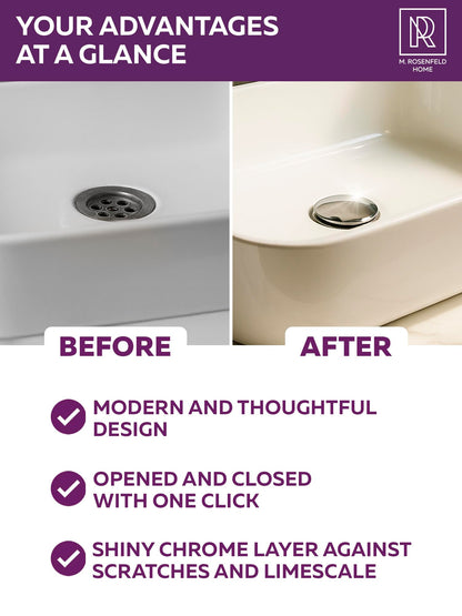 M. ROSENFELD HOME Click Clack Basin Waste Kit without Overflow 1 1/4" Universal Chrome Bathroom Sink Waste Kit Pop Up