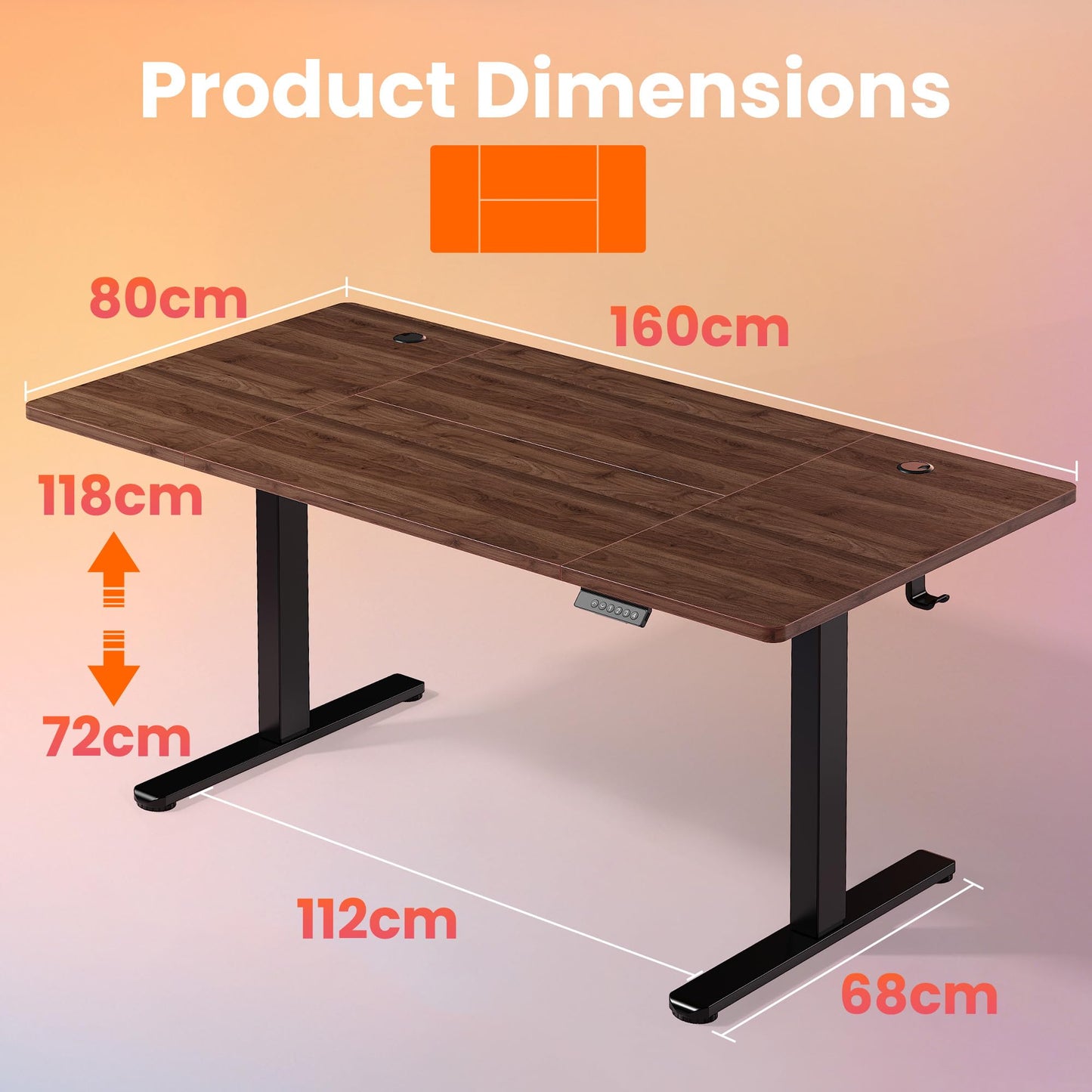 HUANUO Standing Desk 160x80cmcm mit 4 Memory height settings