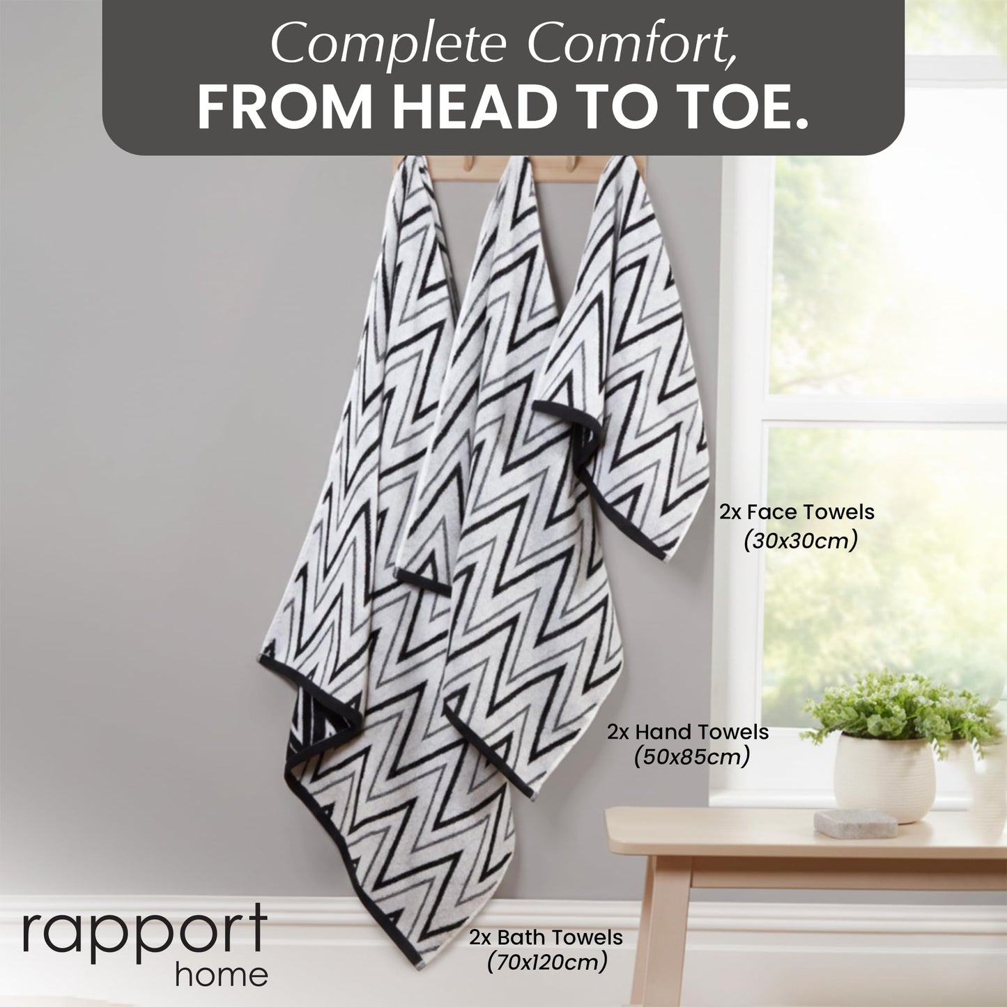 Rapport Home Helix 6-Piece Towel Bale, 100% Cotton 500GSM - Mono Black