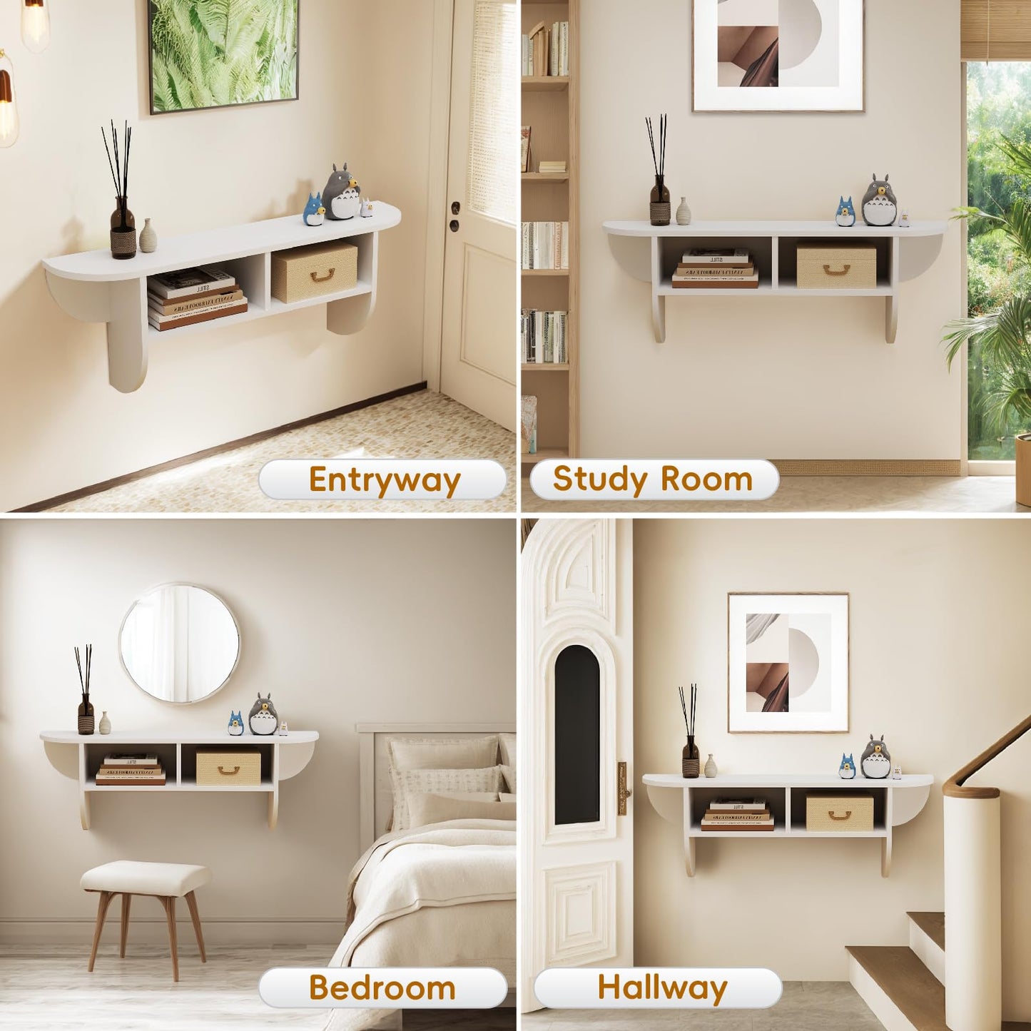 Pmnianhua Floating Solid Wood Console Table, Wall Mounted Narrow Entryway Table with Storage Shelf