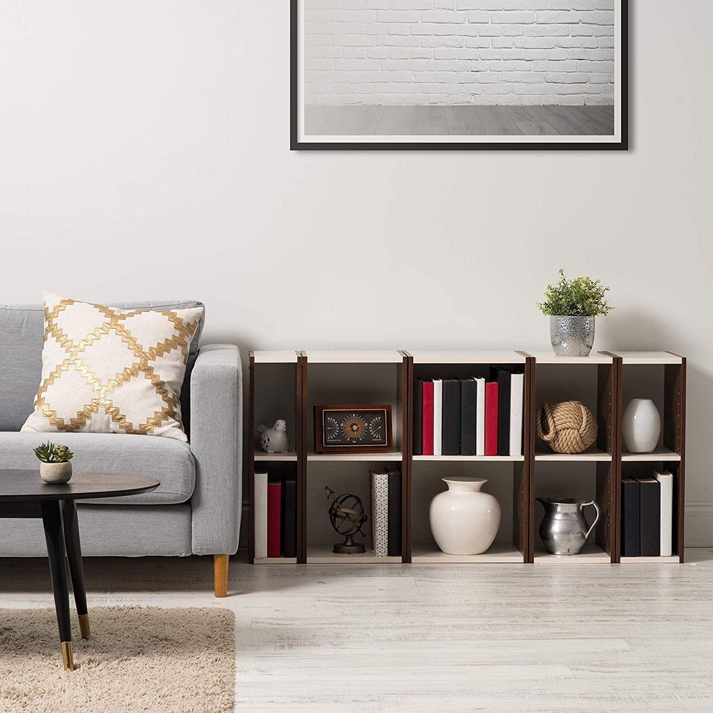 Amazon Brand - Movian 2 tier MDF modular bookcase, Brown/White, 30 x 29 x 60 cm