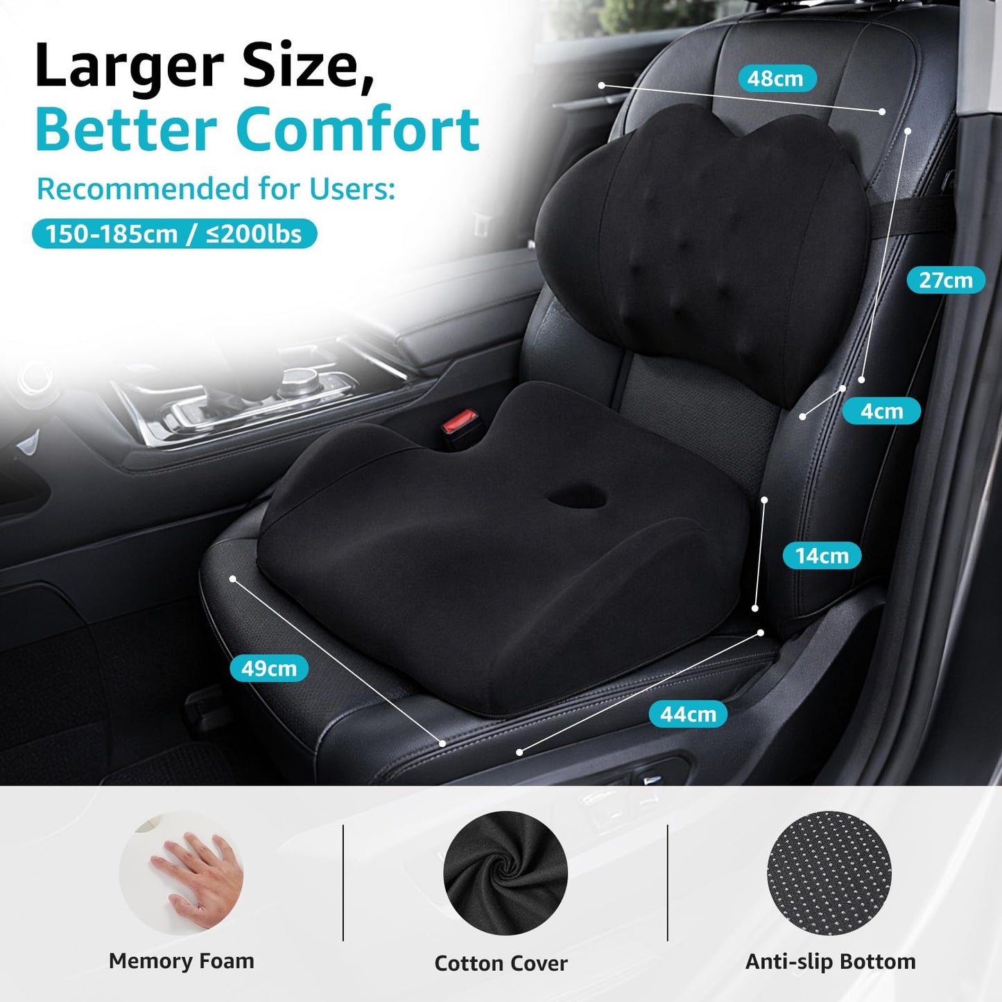 BRO Ergonomic Memory Foam Coccyx Cushion and Lumbar Support Cushion