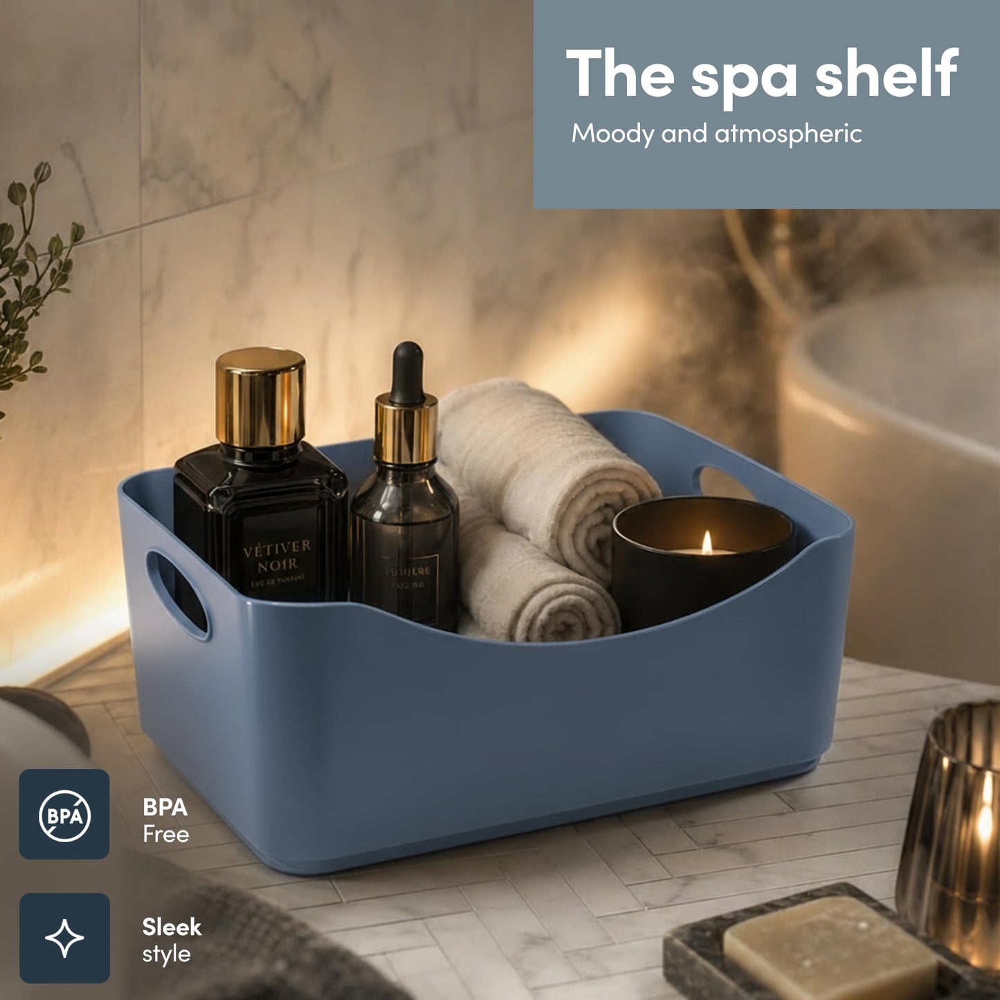 KEPLIN 5 Pack Plastic Storage Baskets with Handles, BPA-Free Dishwasher Safe Organiser Boxes for Kitchen, Bathroom, Pantry, Shelves & Drawers