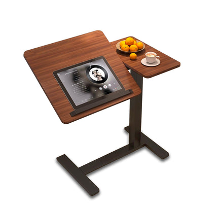 YunMeoCool C Shaped Side Table Adjustable Height with Hidden Wheels, Dual Pneumatic Lift & Tilt Top, 60x40cm Mobile Overbed Table That Slide Under