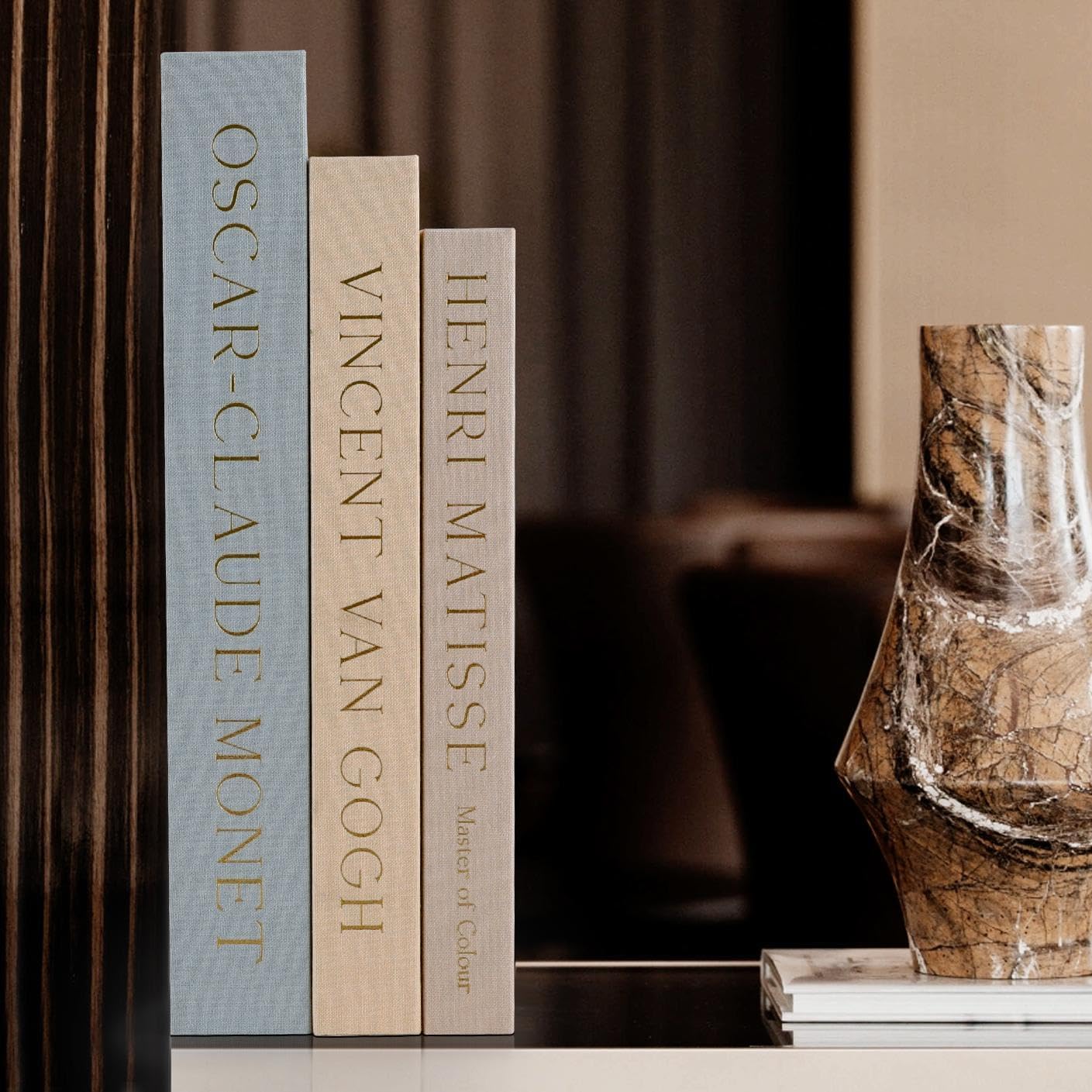 kroucoco Decorative Faux Books - Set of 3 Linen Storage Boxes for Coffee Table, Bookshelf & Home Decor (Gray-beige)