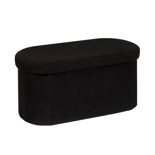 Bonlife Folding Ottoman Storage Bench,Boucle Footstool Oval, End of Bed Stool, Ideal for Living Room, Bedroom,76x38x38cm,Black