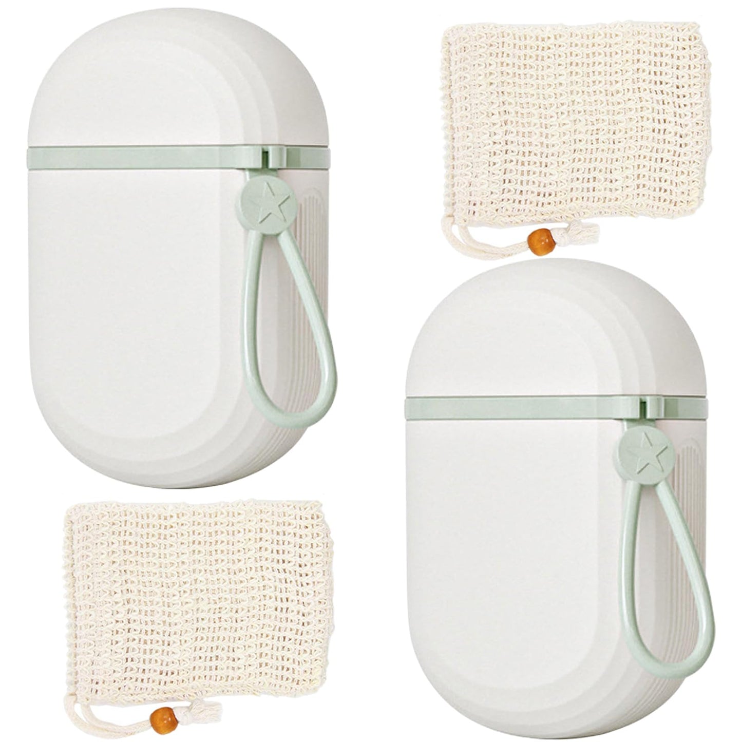 ApollOptimum 4 Pcs Soap Box Travel,2 Frosted Soap Dish with Lid and Lanyard + 2 Soap Bags for Shower,Leakproof Waterproof Soap Dish,Soap Box & Soap