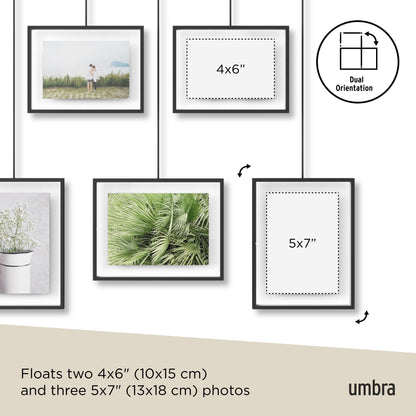 Umbra Exhibit Picture Frame Gallery Set, Adjustable Collage Display for 5 Photos, Prints, Artwork and More, Holds two 4 x 6" and three 5 x 7" Photos,