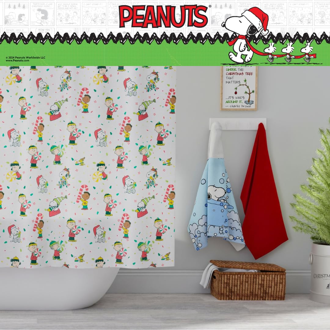 Franco Peanuts Holiday Christmas Bath Microfiber Shower Curtain, 72x72, Officially Licensed Product