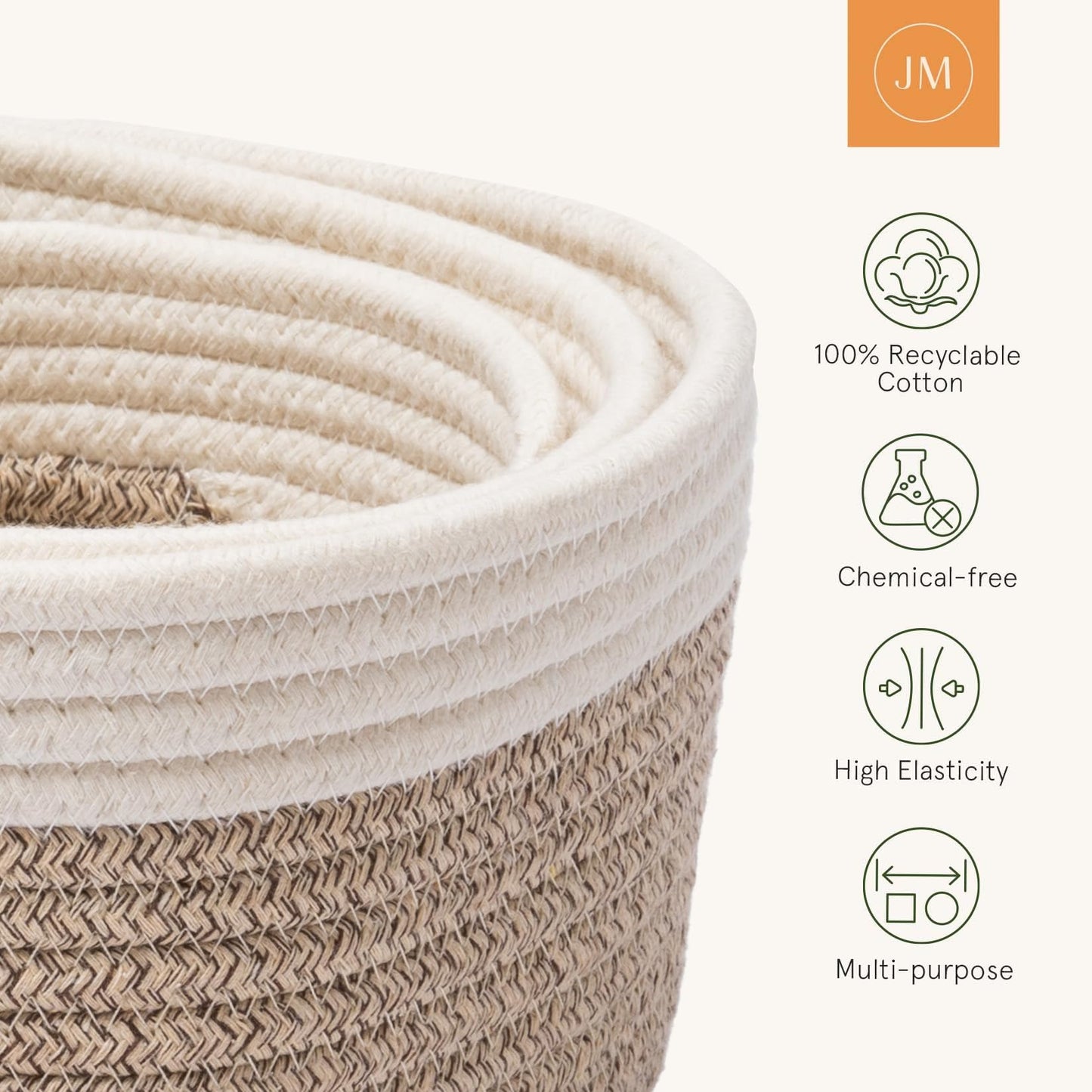 LA JOLIE MUSE Rope Storage Baskets, White & Desert, 4 Pack
