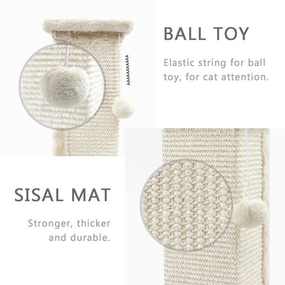 SONGWAY Tall Cat Scratching Post - Natural Sisal Cat Scratcher with Teasing Toy Ball and Covered with Soft Plush, Scratch Toy for Cats Kittens, Beige
