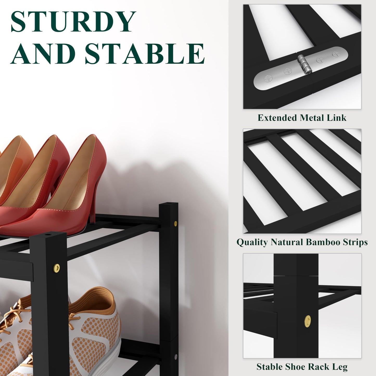smiry Natural Bamboo Shoe Rack, 3 Tier Wooden Stackable Shoe Storage Organiser, Free Standing Shoes Storage Shelf for Entryway, Hallway, Small Spaces