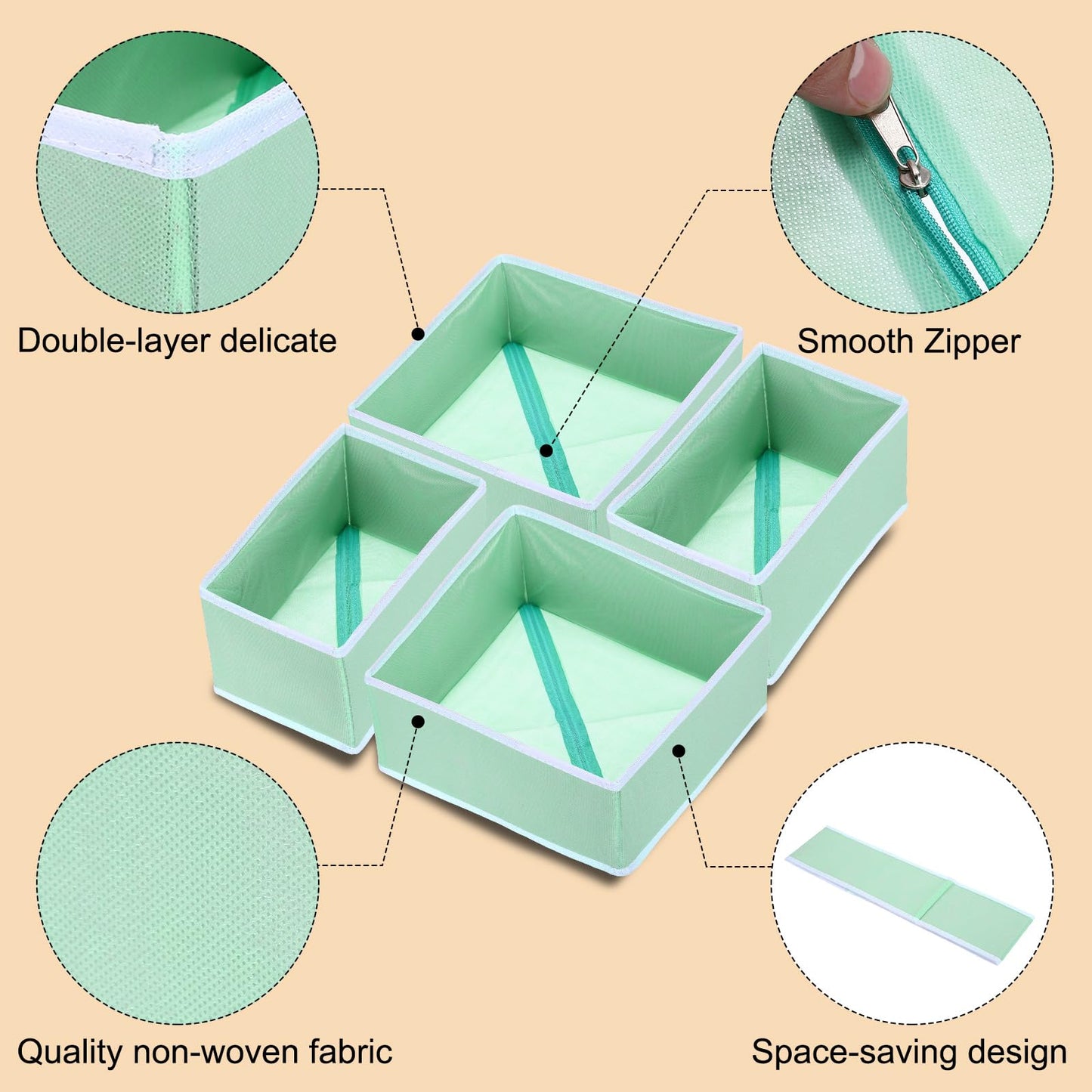 sourcing map 1 Set Foldable Cloth Storage Box, 6 Slots Fabric Socks Underwear Drawer Dividers Organizers Baskets Bins for Clothes Socks Scarves Ties