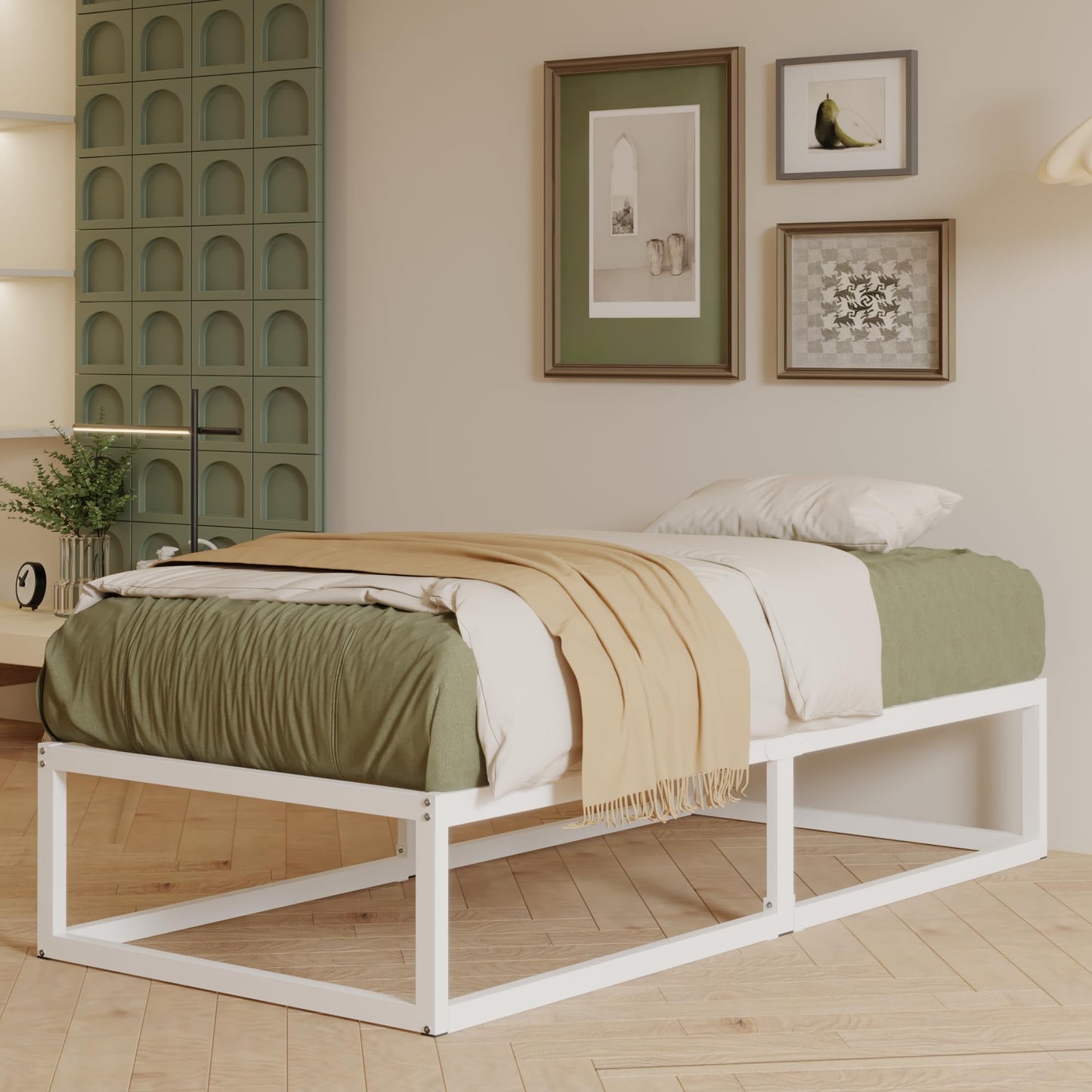 EMODA 3ft Single Bed Frame 36cm High with Steel Slats Support, White