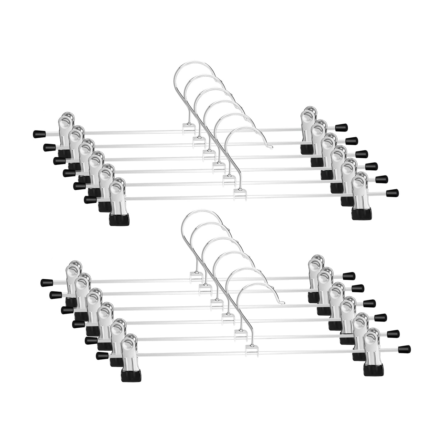 Trouser Hanger, WEIDMAX Pant Hangers 12 Pcs Space Saving Skirt Hangers with Clips Adjustable Non-Slip Coat Suit Skirt Hangers Heavy Duty Chrome
