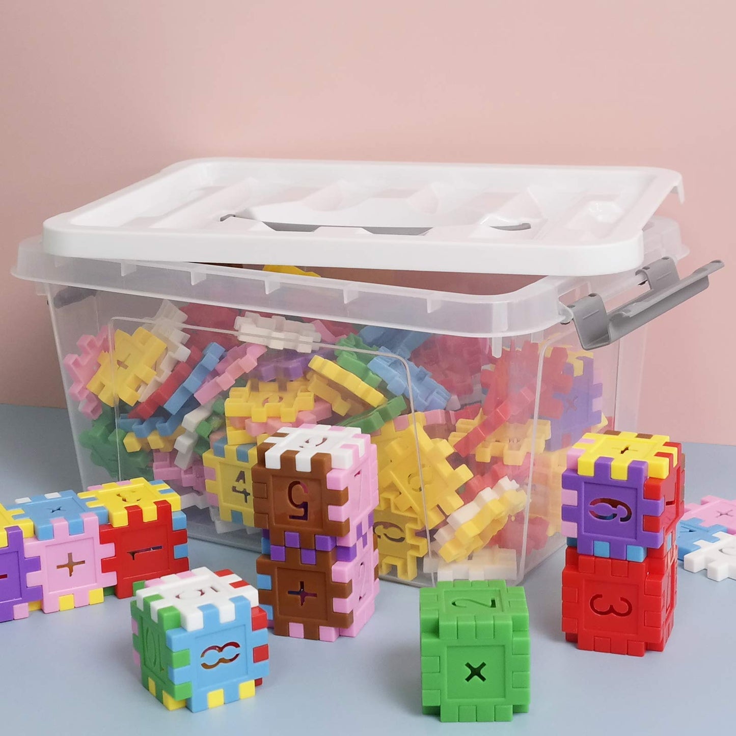Hespama 5L Storage Boxes, Plastic Latching Box with Gray Handle, Pack of 6