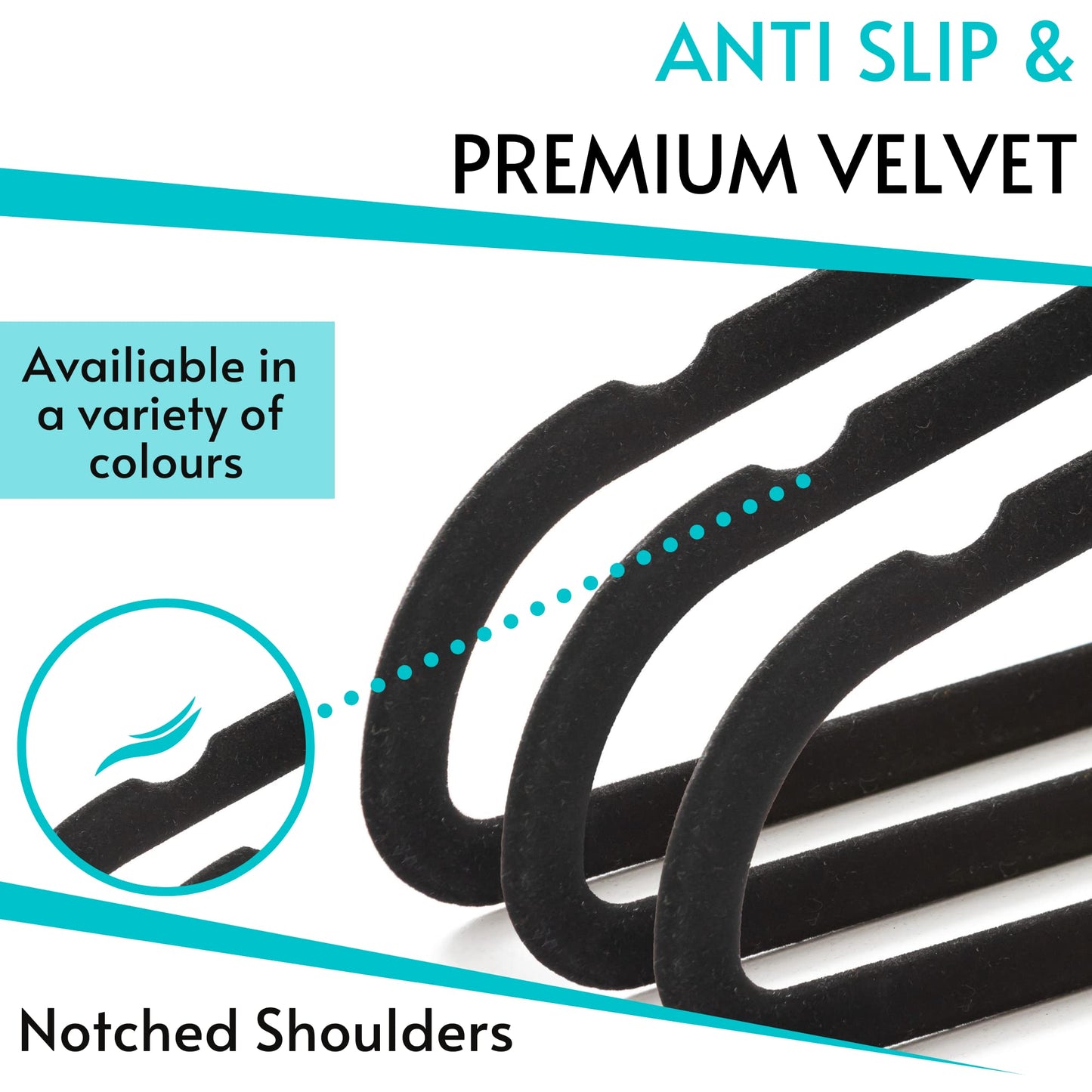 Livel 50 Velvet Suit Hangers - Heavy Duty Black Clothes Hangers With Non-Slip Premium Finish - 360 Degree Swivel Hook for Coats, Jackets, and Trousers