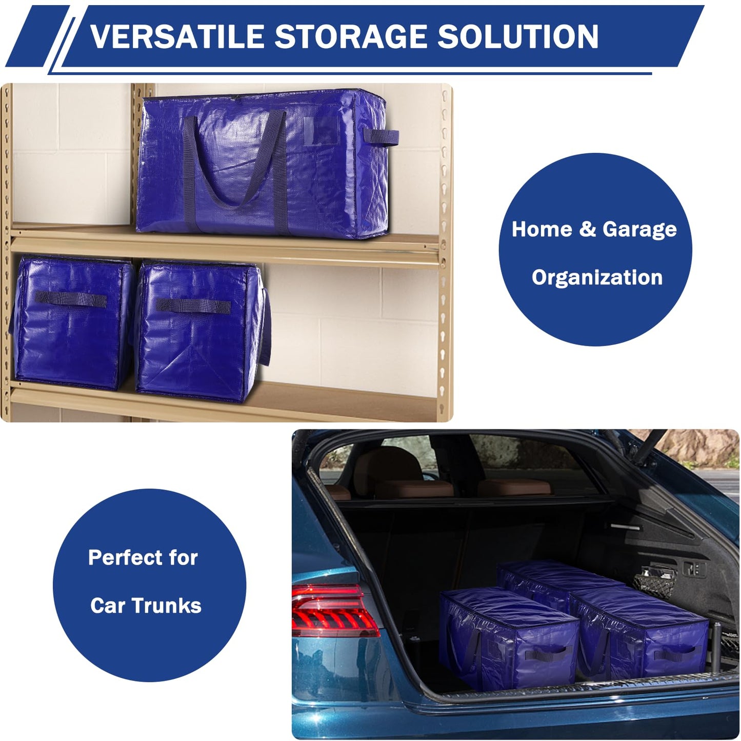 Uhogo 110L 3 Pack Heavy Duty Extra Large Storage Bags - Thicker Waterproof Storage Bags with Zips for Moving, Travelling, Camping, University