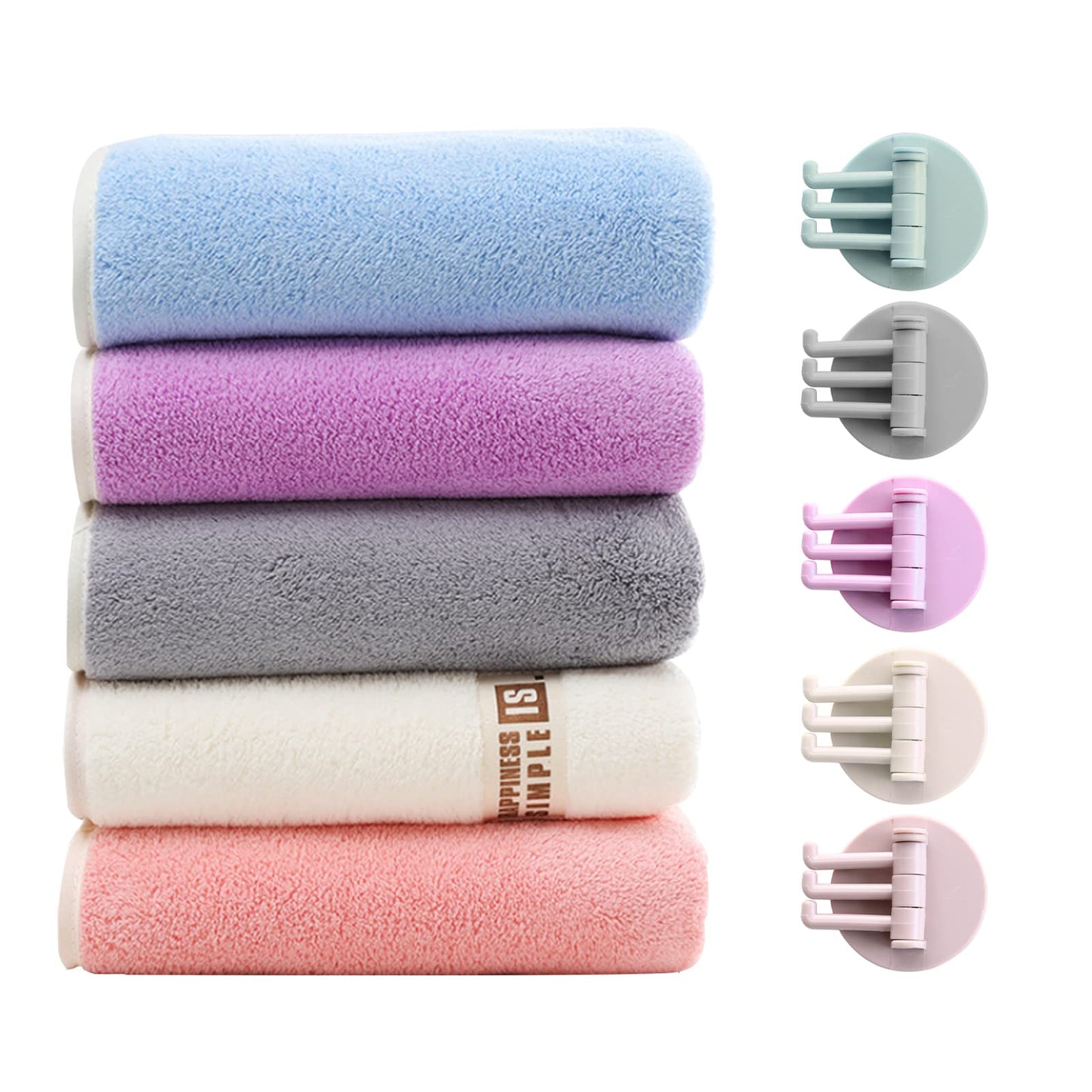 Ailelan Coral Fleece Small Hand Towels, 5 Towel Hooks 50x25CM Quick Dry