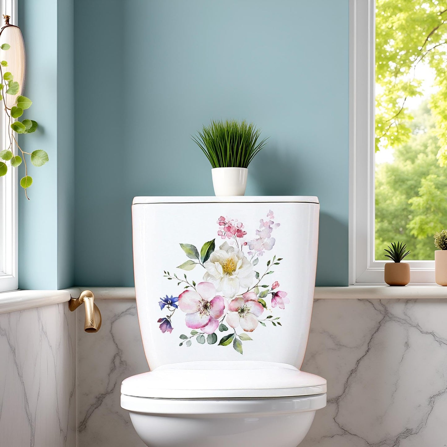 Toilet Lid Stickers, Bathroom Toilet Decals, Flower Butterfly Decals Self-Adhesive Sticker for Bathroom, Wall Decor Stickers Toilets, Décor