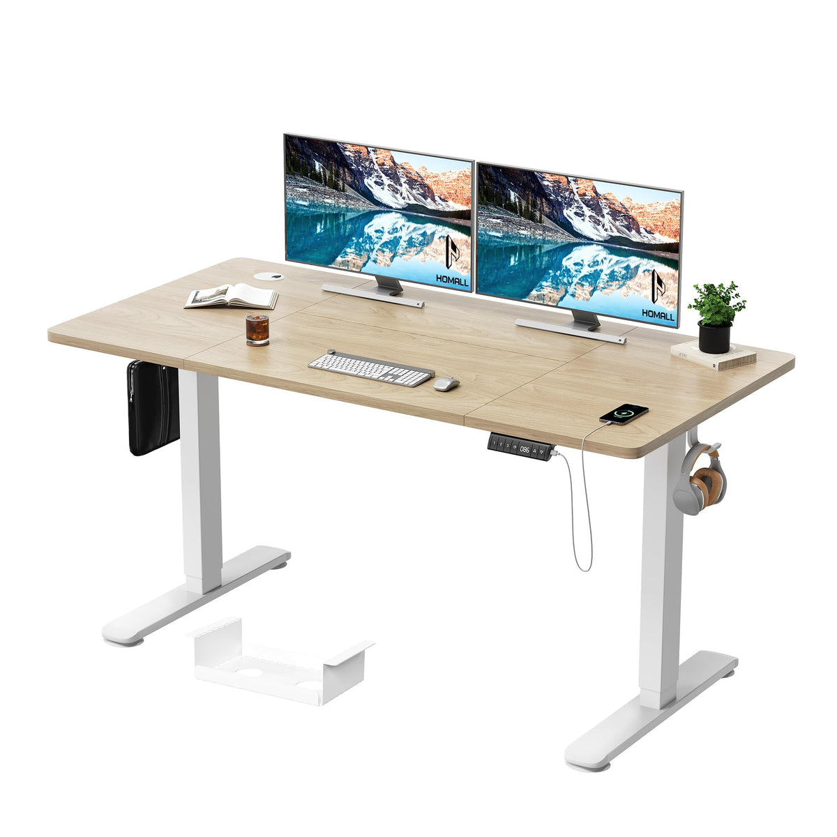 Homall Height Adjustable Electric Standing Desk 140x70cm with USB Charging Sit Stand Desk with Time Reminder Stand up Table 3 Memory Setting Electric
