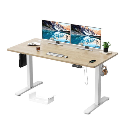 Homall Height Adjustable Electric Standing Desk 140x70cm with USB Charging Sit Stand Desk with Time Reminder Stand up Table 3 Memory Setting Electric