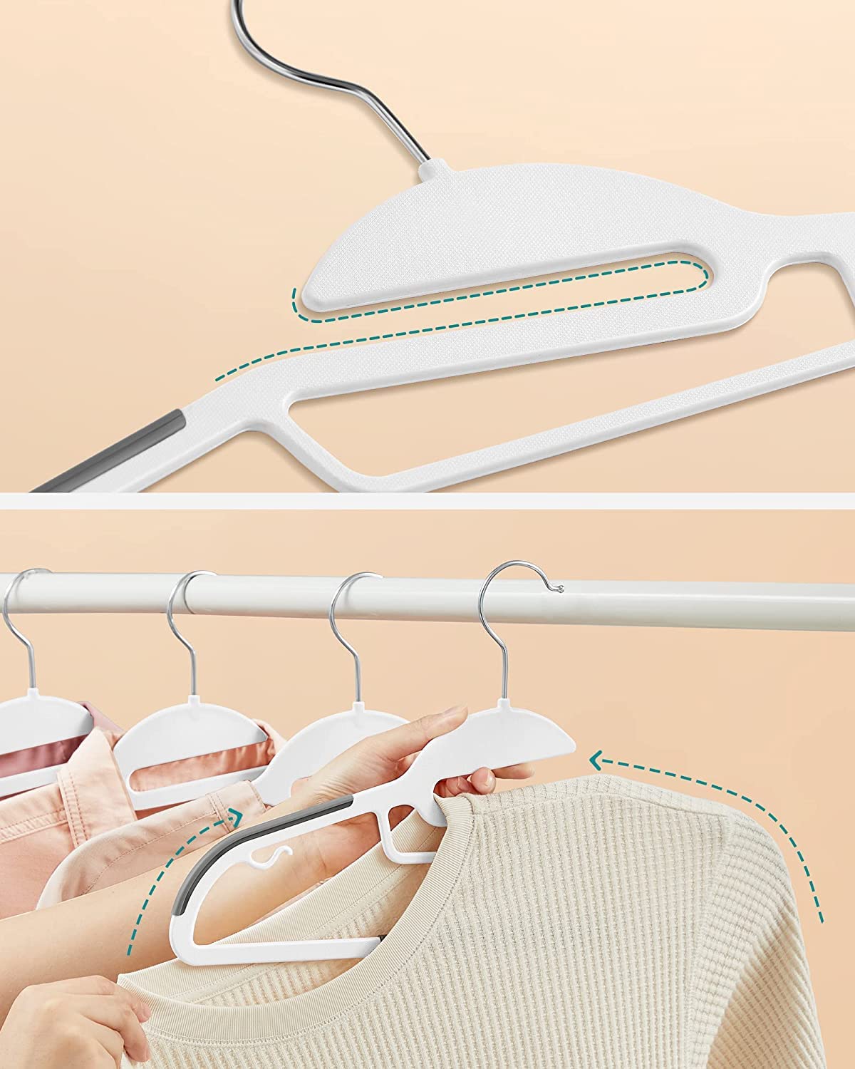 Addis Non Slip Plastic Clothes Hangers 42cm, Pack of 20, Strong durable capacity, for all garments coats shirts suit jackets trousers, White Grey