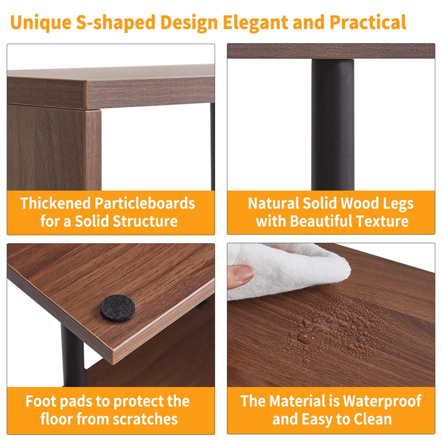 Aibiju S-Shaped Side Table, 3-Tier End Table with Open Storage Shelves, Non-Slip Feet, Modern Style Nightstand