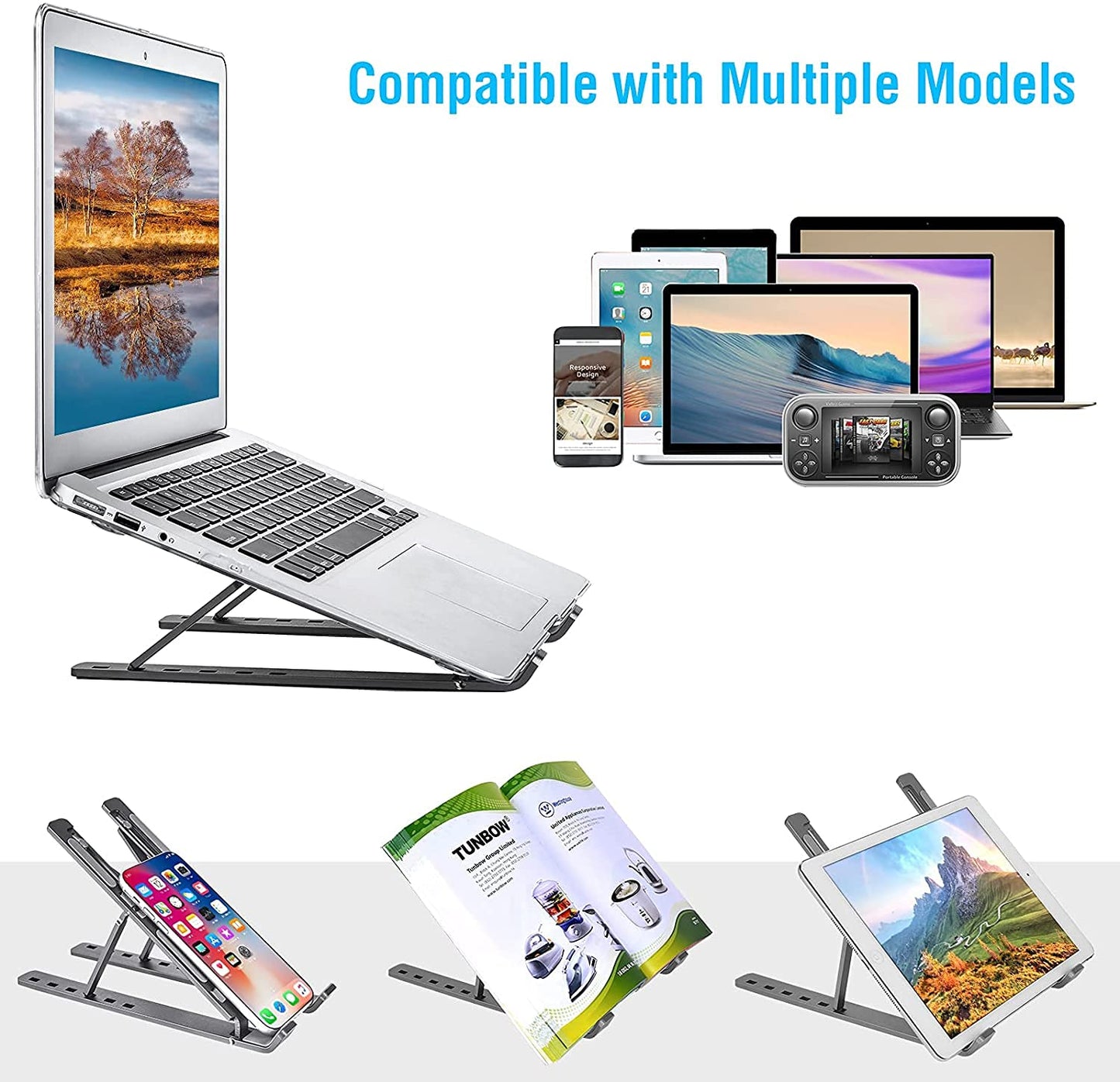 OUGEP Laptop Stand For Desk, 8 Levels Height Adjustable Aluminum Laptop Portable, Compatible with MacBook Air/Pro, HP, ASUS, Dell