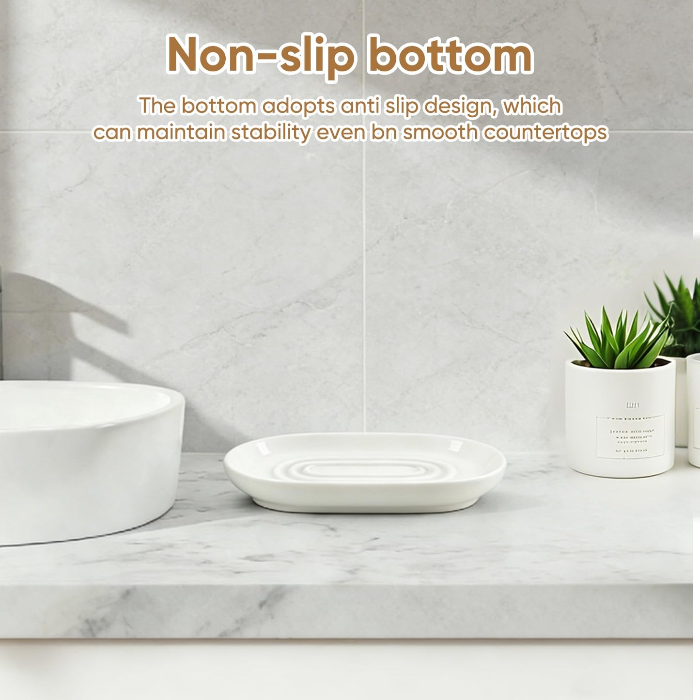 Anti Slip Ceramic Soap Dish – Minimal White Soap Dish for Bathroom – Soap Tray Dish for Shower, Kitchen and Sink