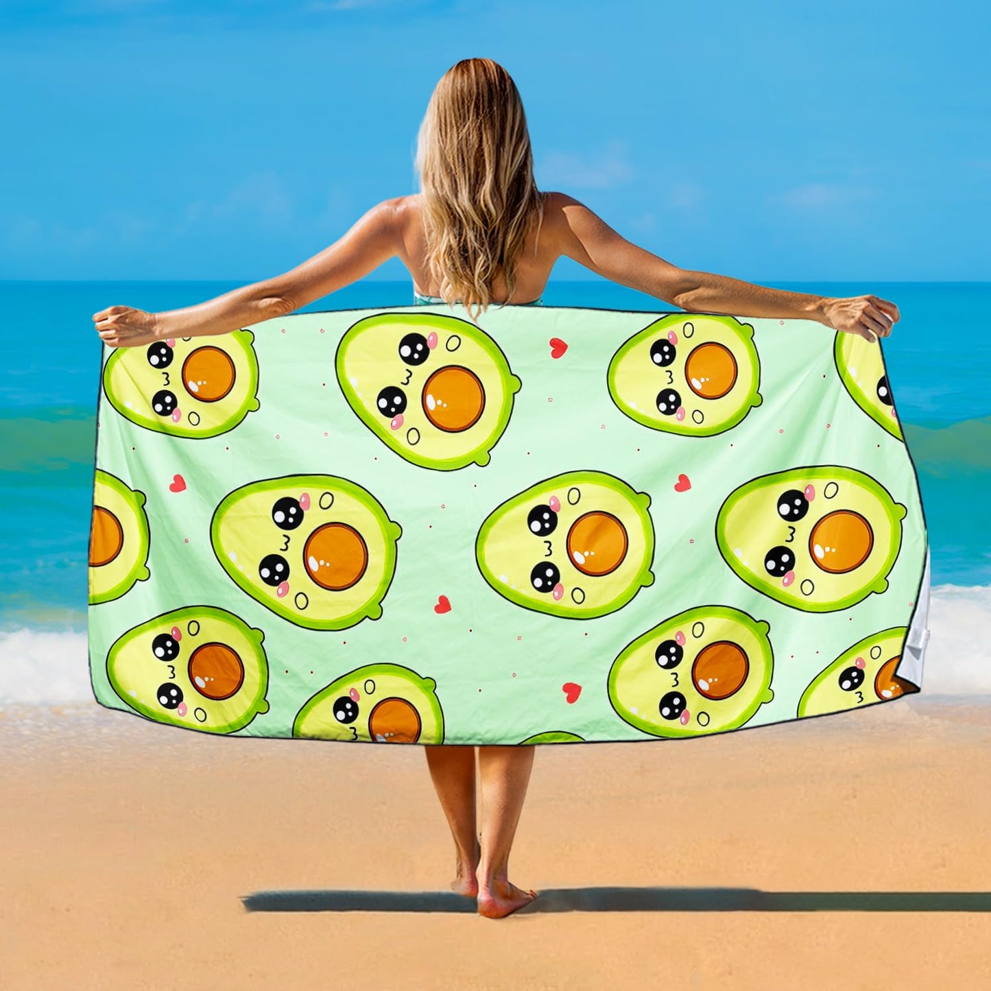 Violetpos Cute Avocado Beach Towel, Extra Large 180x90 cm 250GSM Microfibre, Sand Free Quick Dry