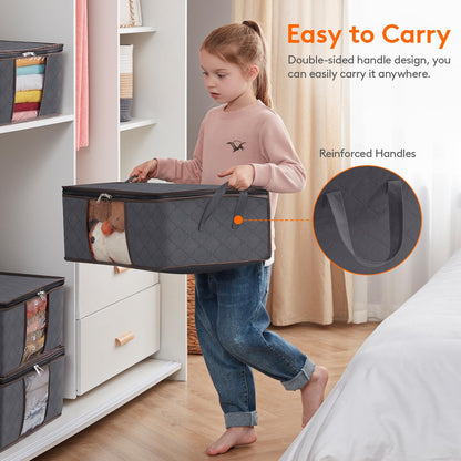 Lifewit 4 Pack Clothes Storage Bag Foldable Storage Boxes with Lids Underbed Wardrobe Storage Organiser with Sturdy Fabric Clear Window for Clothing