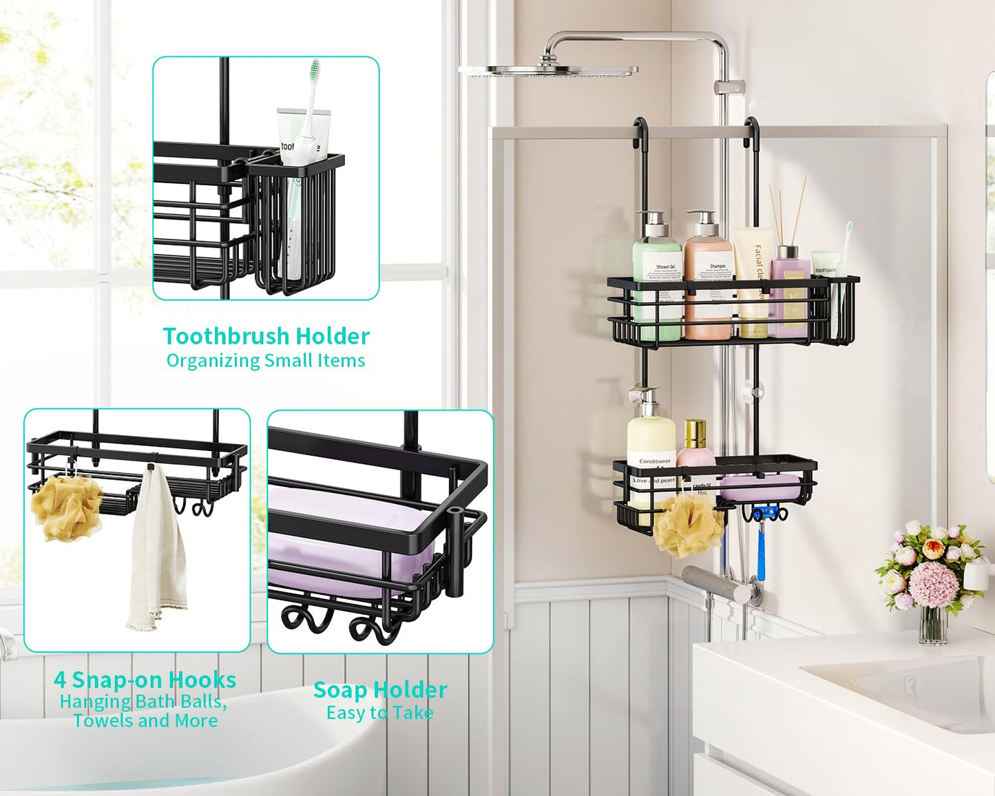 HapiRm Hanging Shower Caddy Organiser - 2 Tier Rustproof 304 Shower Storage