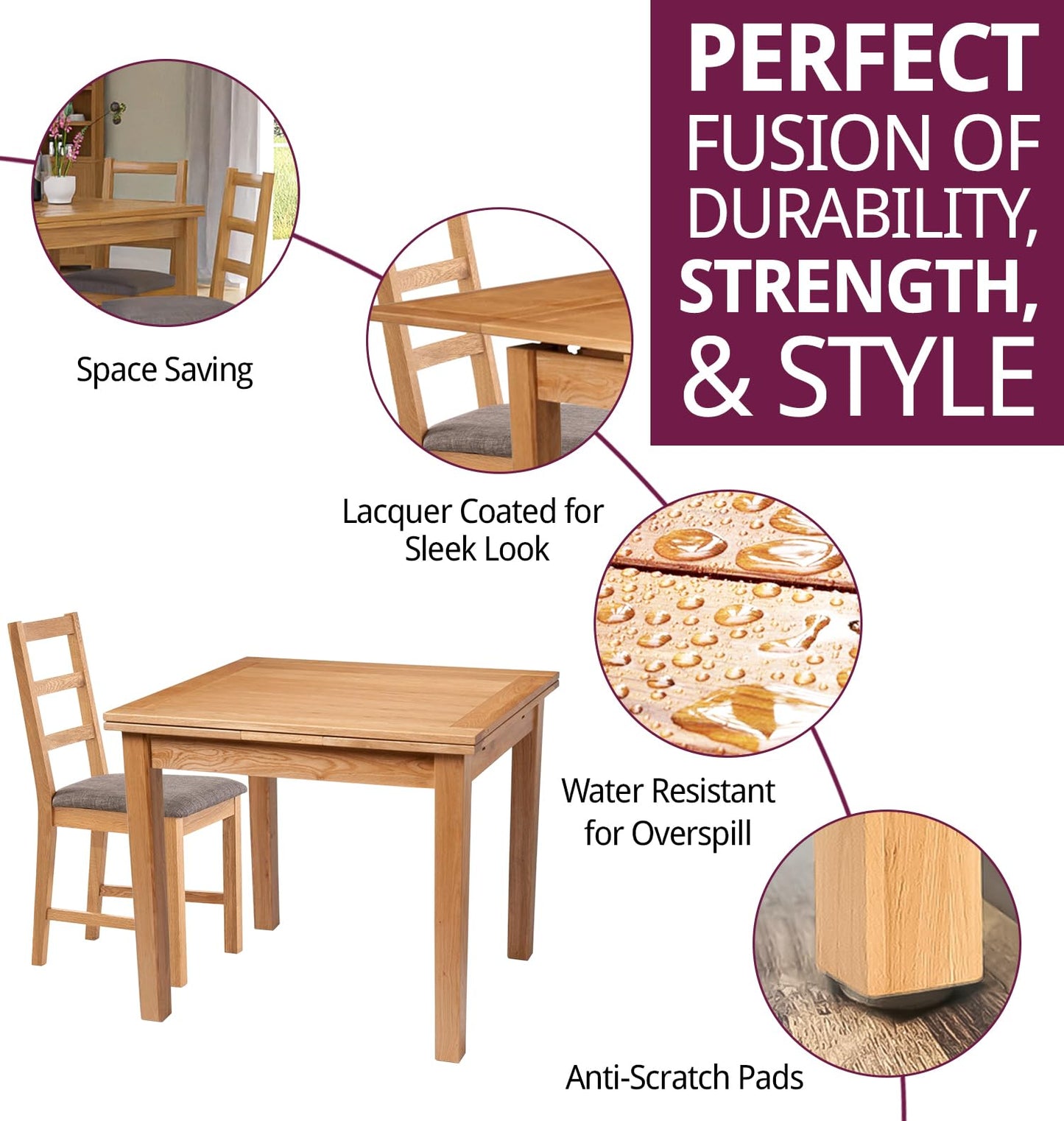 Hallowood Furniture Waverly Oak Extending Dining Table and Chairs Set 6