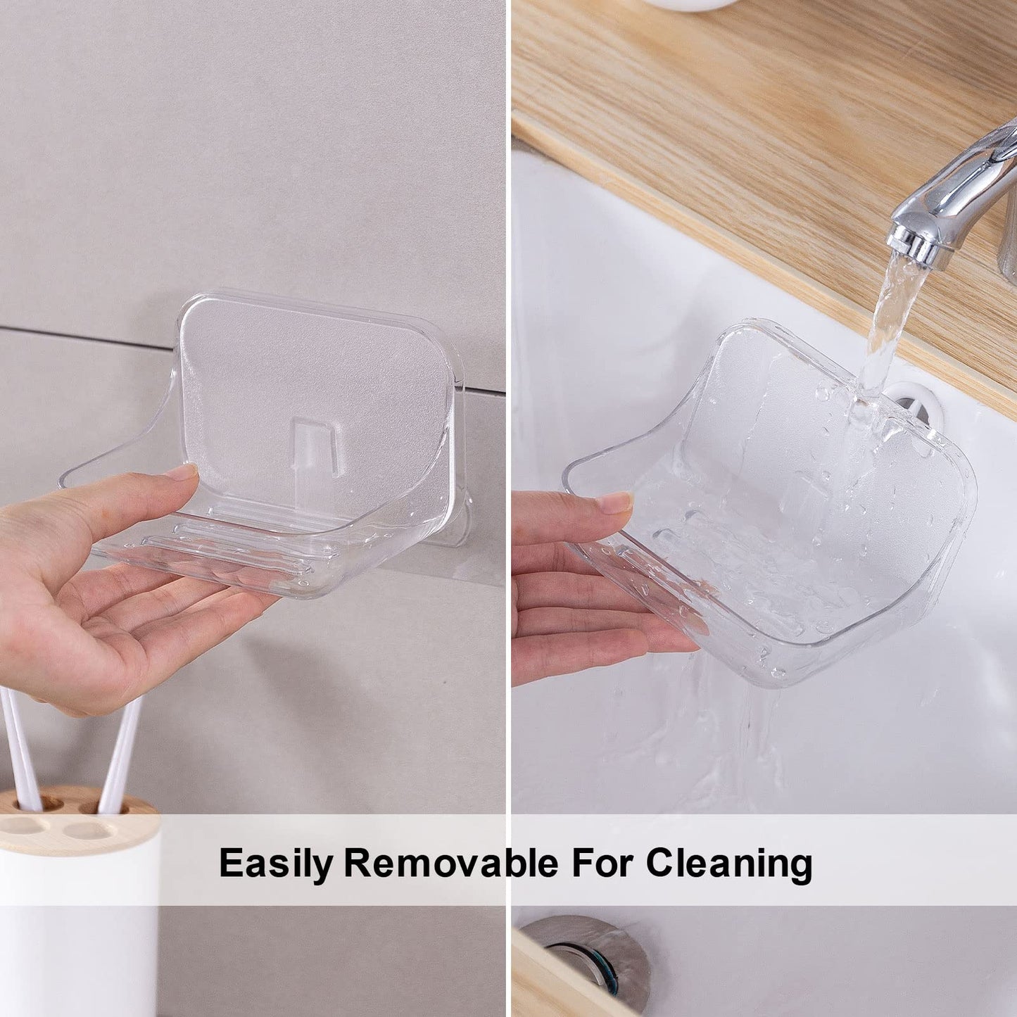 Soap Dish Holder,2 Pack Shower Soap Sponge Holder,Wall Mounted Self Adhesive Storage for Kitchen and Bathroom,Clear PET