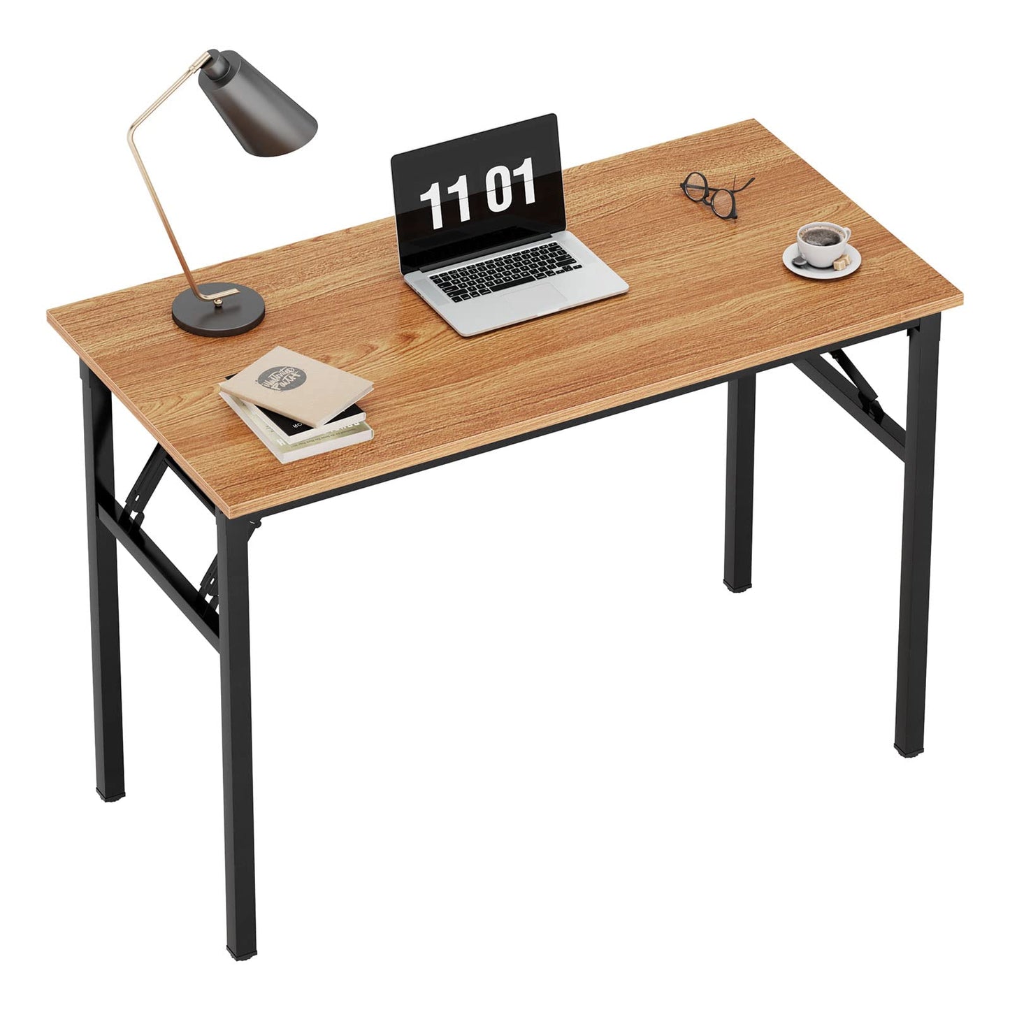 sogesfurniture Folding Table Office Study Writing Desk Workstation Dining Table, No Install Needed, 80x40x75cm, Teak&Black BHEU-LP-AC5YB-8040