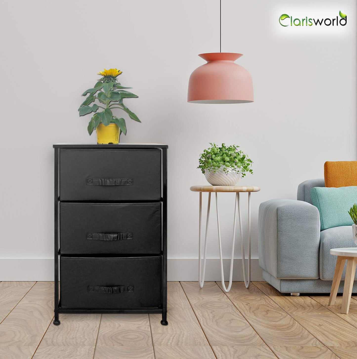Clarisworld Drawers Storage Tower Dresser - Wood Top, Sturdy Steel Frame, Organizer Unit for Bedroom, Hallway, Entryway, Closets  Laminated Fabric