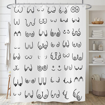 ASDCXZ Shower Curtain Black White 180x180 cm, Modern Simple Funny Black White Graffiti Lines Washable Fabric Bath Shower Curtains Polyester Textile