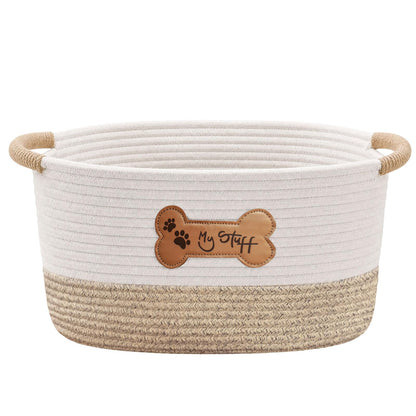 twirush Dog Toy Basket, Dog Toy Box Organizer Baskets, Woven Cotton Rope Basket Puppy Dogs Toy Bin With Handle, Dogs Toy Bin for Pet Supplies