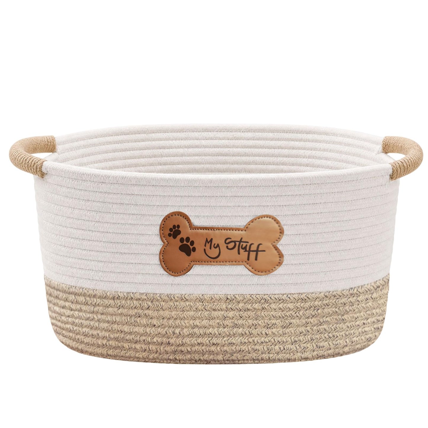 twirush Dog Toy Basket, Dog Toy Box Organizer Baskets, Woven Cotton Rope Basket Puppy Dogs Toy Bin With Handle, Dogs Toy Bin for Pet Supplies