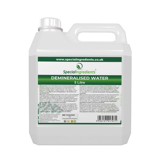 Special Ingredients Ultra Pure Food Grade Demineralised Purified Water H2O - Suitable for Vegans, Non-GMO, Gluten Free (5 Litre)