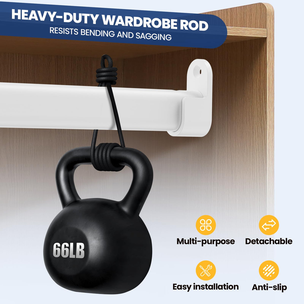 Wardrobe Rail Pole,Clothes Rail 42-101CM Adjustable Stainless SteelWhite