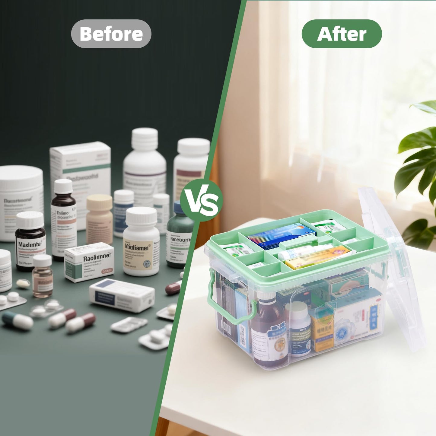 Nymblis Medicine Storage Box with Lid, Double Layers Medication Box, Green