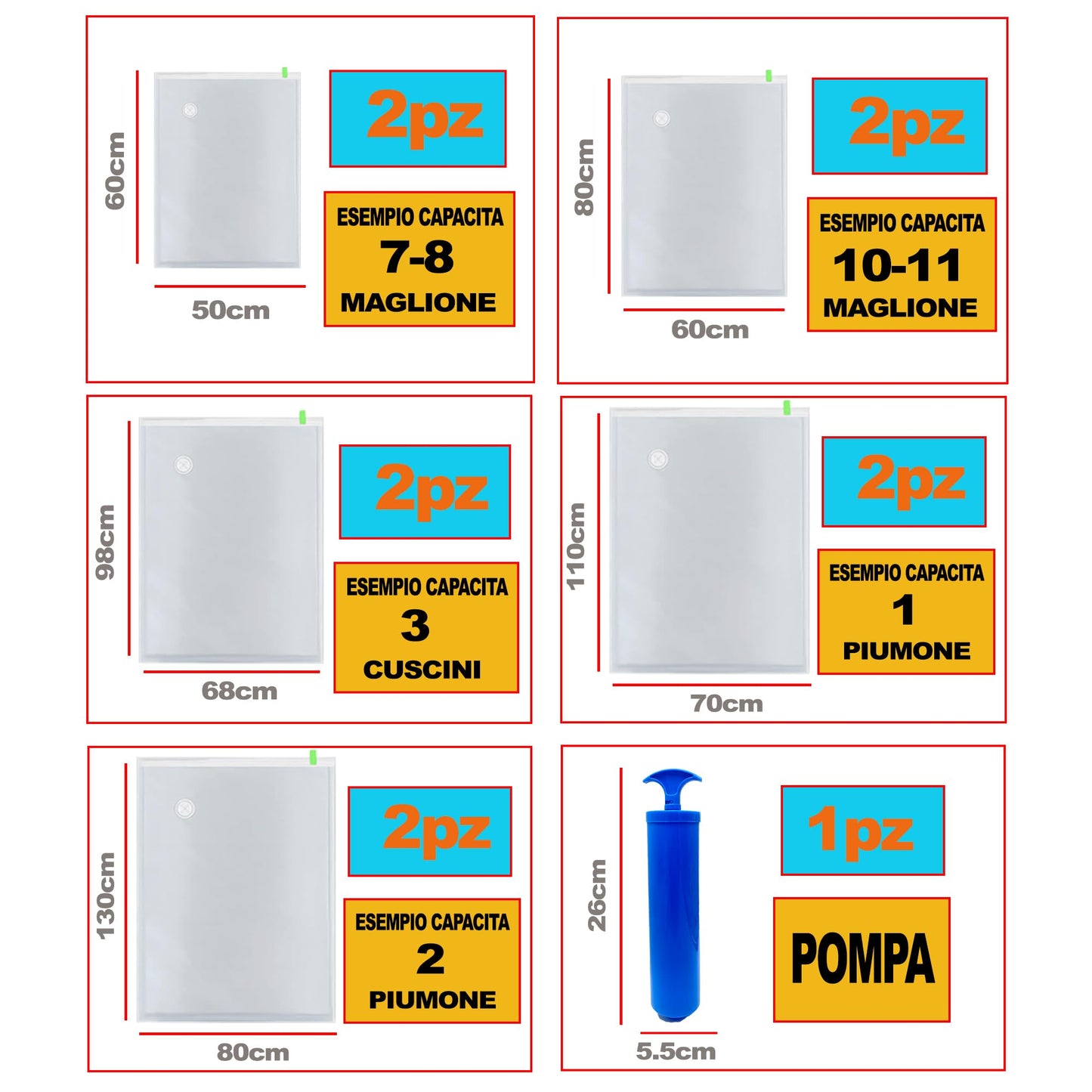 ICE TOYS Set of 10 Vacuum Space Saver Bags 5 Different Sizes Includes Pump (Set 10 + Pump)