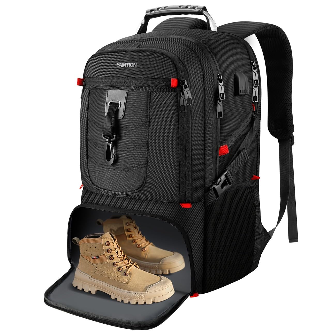 VESERI Backpack with Shoe Compartment,18.4in Laptop Bag for Travel Business,Sport Gym Bag for College School Bookbag for Men Women,Black