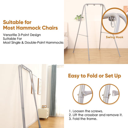 SELFLA Foldable Hammock Stand, Portable Hammock Chair Stand, Heavy Duty Folding Hammock Frame for Indoor or Outdoor, Easy to Assemble & Store (Hammock
