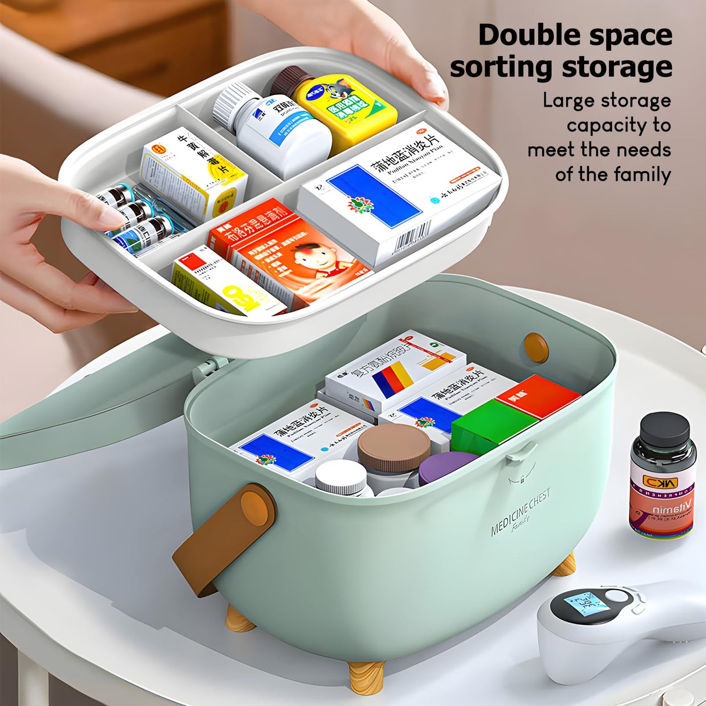 ZONJIE Medicine Storage Box, 2-Layer Large Medication Storage Box Organiser, Plastic Oval First Aid Boxes Portable Medicine Suitcase for Home Office