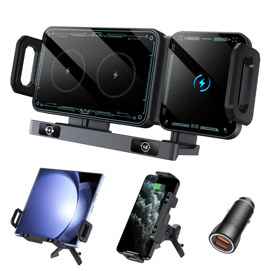 Olycism Mobile Phone Holder Car for Galaxy Z Fold 7 6 5 4 3 2 with Charging Function 15 W Dual Coils QC 3.0 Fast Wireless Charger Car for Z Fold Can